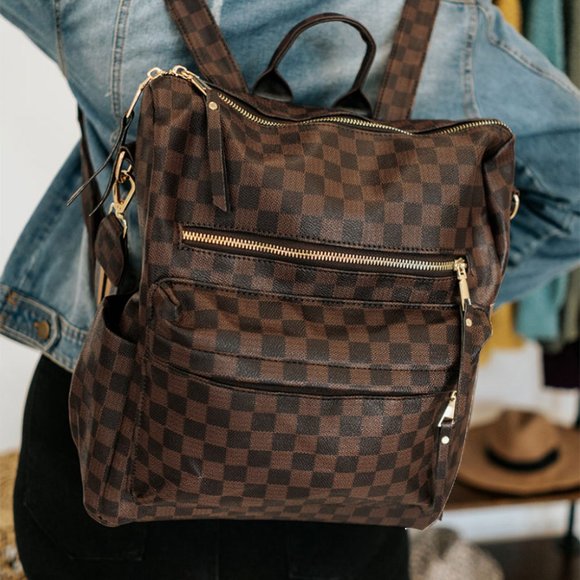 Brown Checker Convertible Guitar Strap Backpack - Picture 3 of 6